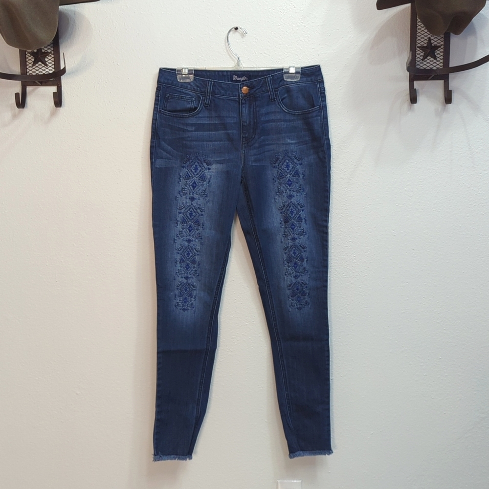 Women's Wrangler Embroidery Dark Wash Skinny Jeans Sz 11/31